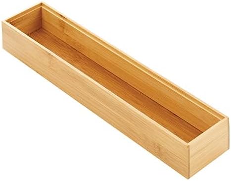 mDesign Slim Wooden Bamboo Drawer Organizer - 15" Long Stackable Storage Box Tray for Kitchen Drawers/Cabinet - Utensil, Silverware, Spatula, Flatware Holder - Echo Collection, 2 Pack, Natural Wood