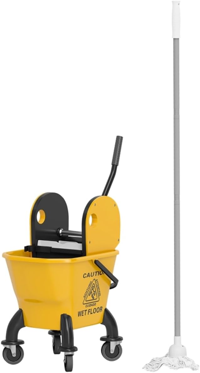 Heavy-Duty Mop Bucket with Press Wringer System for Efficient Floor Cleaning – Durable Plastic Cart Design with Smooth-Rolling Wheels