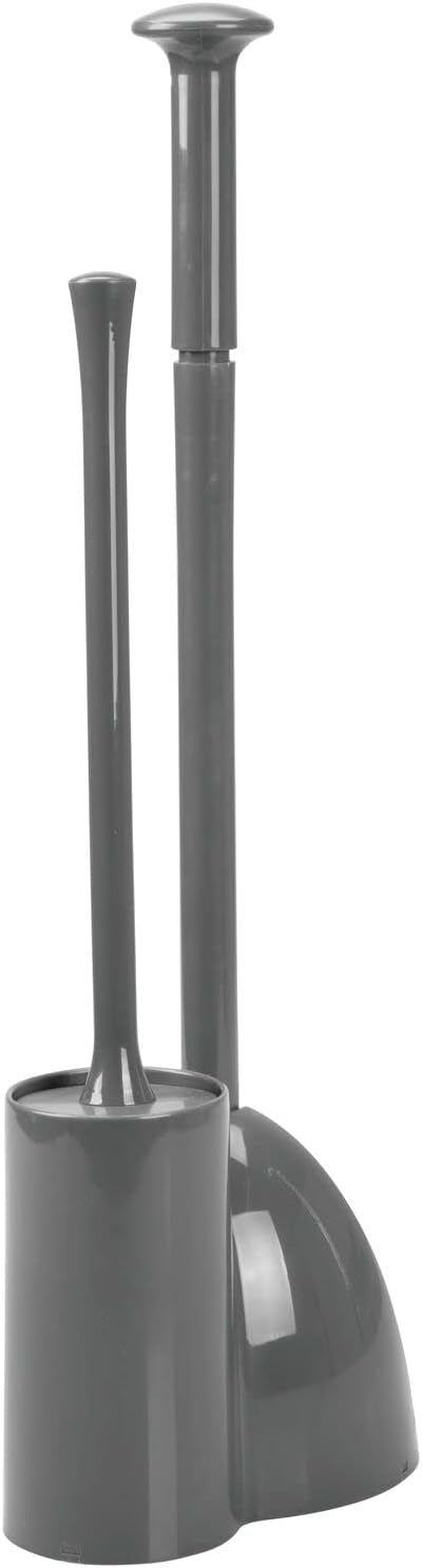 mDesign Hidden Plunger and Brush Set for Toilet Bowl - Combo with Holder Caddy - Modern Toilet Brush and Plunger Set - Aura Collection - Charcoal Gray