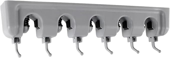Zerodeko Mop Broom Holder Wall Mounted Storage Rack with Slots and Hooks for Garden Garage and Kitchen Organization Grey and Easy to Install Utility Rack