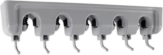 Zerodeko Mop Broom Holder Wall Mounted Storage Rack with Slots and Hooks for Garden Garage and Kitchen Organization Grey and Easy to Install Utility Rack