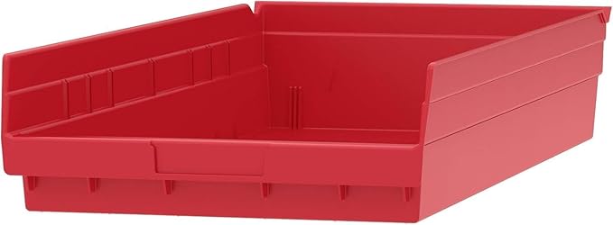 Akro-Mils 30174 Plastic Shelf Bins, Heavy Duty Storage Bins for Garage, Closet, and Drawer Organization, 24-Inch x 11-Inch x 4-Inch, Red, 6-Pack