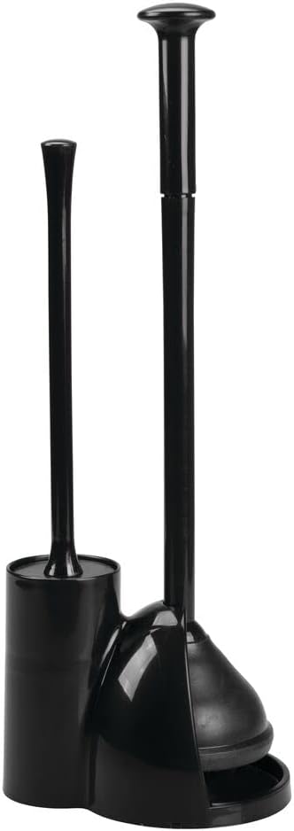 mDesign Hidden Plunger and Brush Set for Toilet Bowl - Brush Cleaner and Plunger Combo with Holder Caddy for Bathroom - Modern Toilet Brush and Plunger Set - Aura Collection - 2 Pack - Black