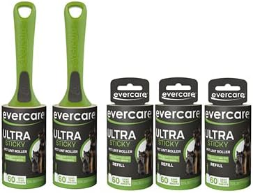 Evercare Ultra Sticky Pet Lint Roller Value Pack with 2 Lint Rollers and 3 Refill Rolls, 60 Sheets Each