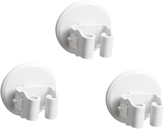Lurrose 2sets Mop Broom Holder Wall-Mounted Suction Clamp No Drilling Storage Solution for Bathroom Kitchen 3pcs*2