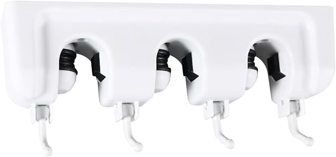 Zerodeko Mop Broom Holder Slots and Hooks for Efficient Storage Garage Garden and Kitchen Wall Mounted Organizer for Mops Brooms and Cleaning Tools White