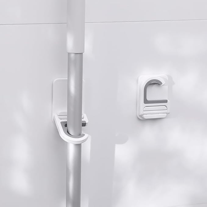 Punch Free Mop Hooks 3-Pack Adhesive Wall Mounted Mop Holder for Brooms Cleaning Tools Foldable No Drilling Waterproof Organizer for Kitchen Bathroom