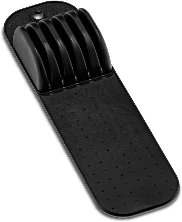 madesmart Knife Mat, Compact Soft-Grip Slot Organizer for 5 Knives, Non-Slip Drawer Insert Protects Blades and Maximizes Space, Carbon
