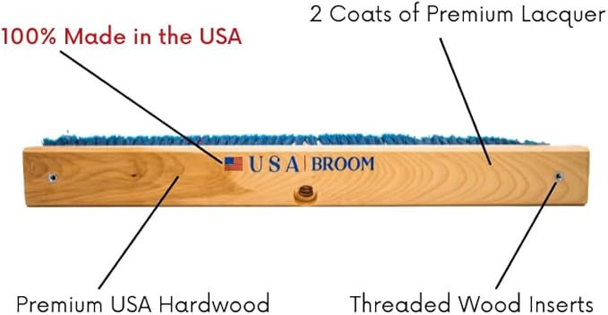 24" Heavy Duty Outdoor Push Broom with 60" Handle. Ideal for Ashpalt, Concrete & Heavy Debris. Durable American Made Steel Brackets-Stainless Steel Hardware. No Plastic. 100% Made in The USA.