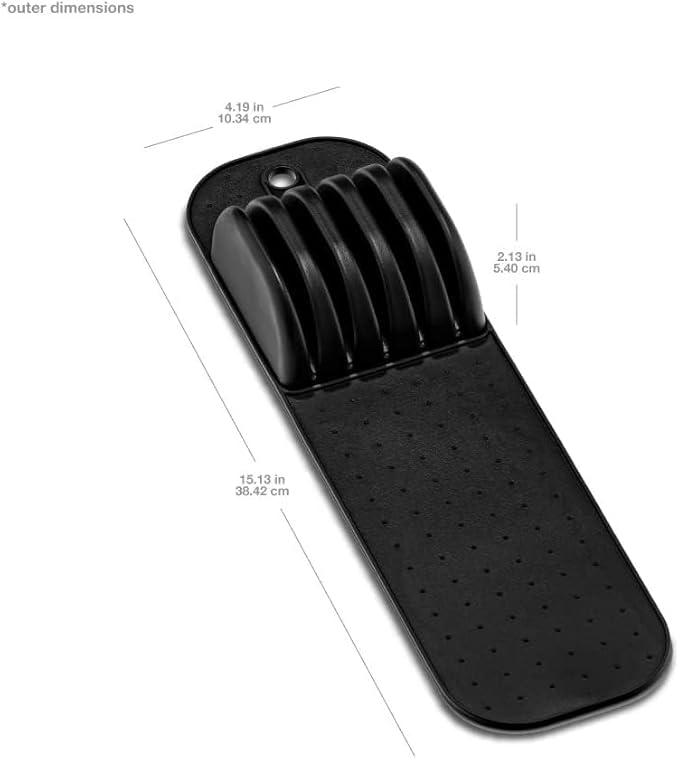 madesmart Knife Mat, Compact Soft-Grip Slot Organizer for 5 Knives, Non-Slip Drawer Insert Protects Blades and Maximizes Space, Carbon