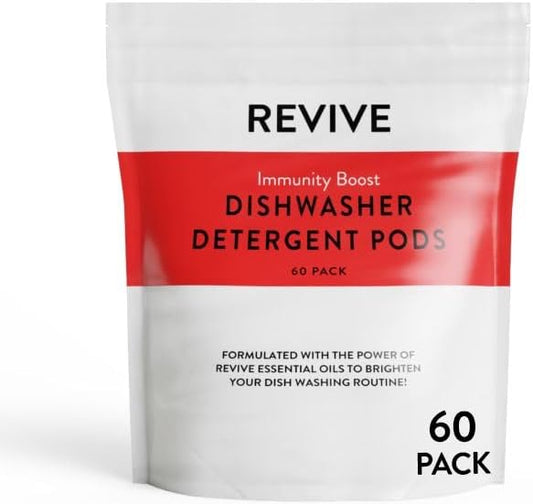 Immunity Boost Washing Dishwasher Detergent Pods 60ct by Revive Essential Oils - Synthetic Fragrance Free, Sparkling Glassware & Clean Dishes, Made with Essential Oils
