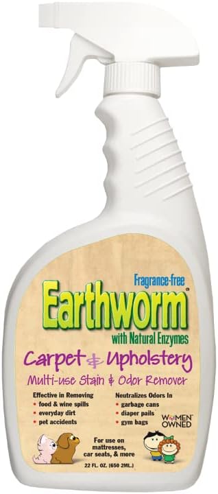 Earthworm Carpet & Upholstery Cleaner Spot & Stain Remover - Natural Enzymes, Safer for Family, Environmentally Responsible - 22 oz (Pack of Six (6))