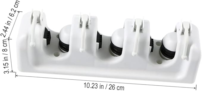 Cabilock Mop Broom Holder Wall Mounted Organizer Rack with Ball Slots Hooks for Efficient Storage of Brooms Mops Garden Tools and Umbrellas White for Garage Kitchen Closet