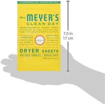 MRS. MEYER'S CLEAN DAY Dryer Sheets, Fabric Softener, Reduces Static, Infused with Essential Oils, Honeysuckle, 80 Count (Pack of 12)