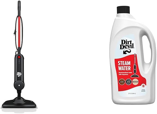 Dirt Devil Steam Mop, Cleaner For Sealed Hard Floors, WD20000, Black + 32 oz Steam Water, For Sealed Hard Surfaces, Demineralized Scented Water, AD31401