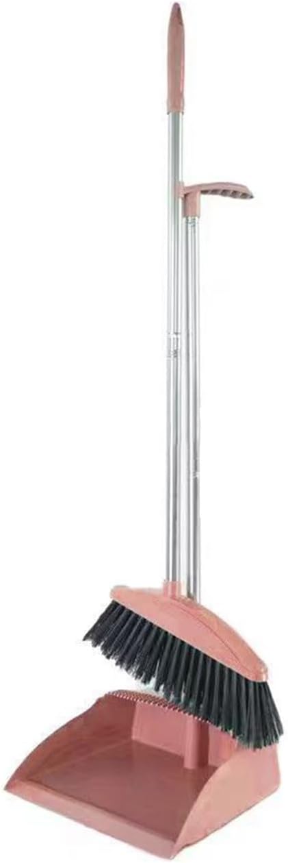 Broom and Dustpan Set for Home Indoor 180 Rotatable Broom with Dustpan Combo Set for Office Home Kitchen Lobby Floor Cleaning Broom Dustpan for Indoor & Outdoor Sweeping (Pink)