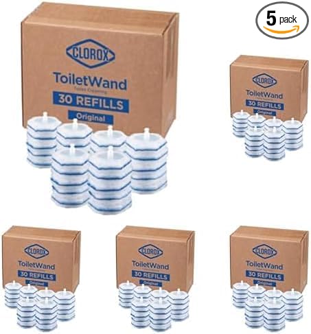 CLOROX ToiletWand Disinfecting Refills, Disposable Wand Heads, 30 Count (Package May Vary) (Pack of 5)