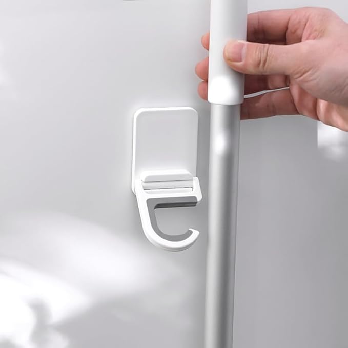 Punch Free Mop Hooks 3-Pack Adhesive Wall Mounted Mop Holder for Brooms Cleaning Tools Foldable No Drilling Waterproof Organizer for Kitchen Bathroom