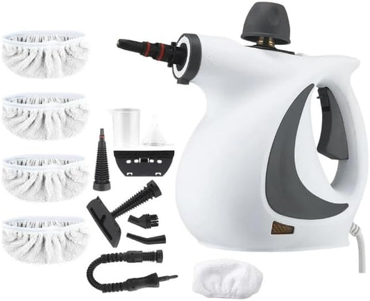 Saker Steam Disinfection Cleaner–Handheld Multi-Purpose Steamer with 8 Accessories, Powerful 1500W Steam, Child Lock & Safety Cap for Home, Kitchen, Appliances（1 Set Steam Cleaner+4 Fiber Cloths）