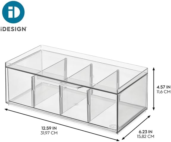 iDesign XL Storage Drawer Organizer for Counter or Cabinet, 4-Section, Clear, 4-Pack