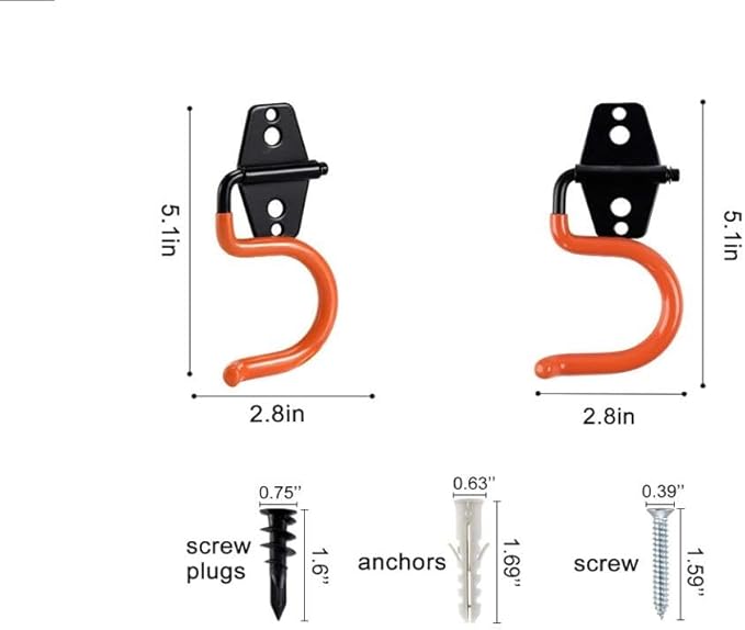 2PCS Garage Hook Heavy Duty Steel Garage Storage Hook, Heavy Duty Hook，Utility Hook and Broom and Mop Holder Wall Mount for Organizing Cleaning Tools, Mops, Garden Tools (S-Type) (Oranges)