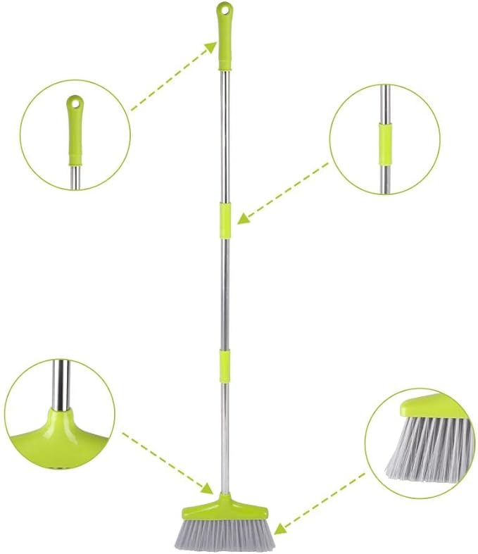 FGY Broom and Dustpan Set 48" Long Handle Broom and Collapsible Dust Pan Combo for Home Office Kitchen (Green)