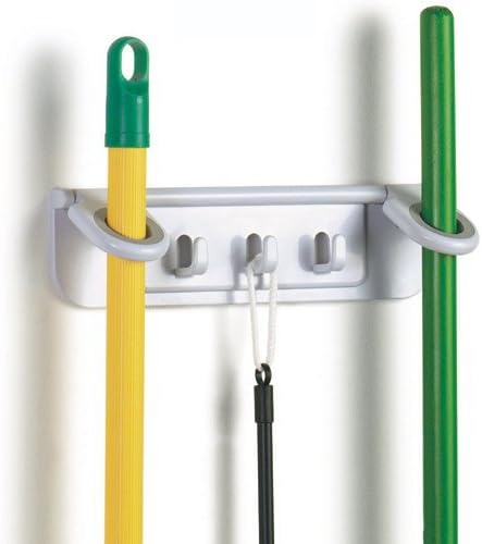 Spectrum Diversified Mop and Broom Holder and Organizer, White
