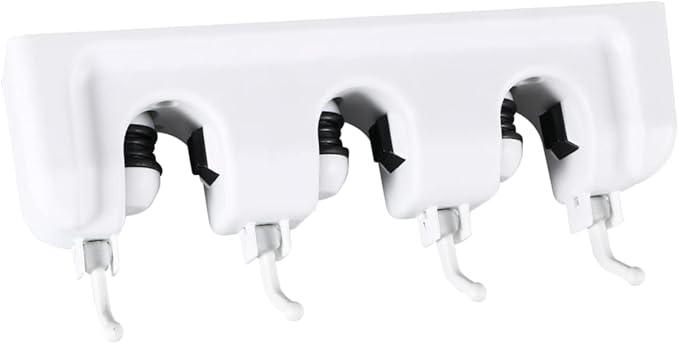 Garneck Mop Broom Holder Wall Mounted Organizer Slots and Retractable Hooks for Easy Storage Garage Kitchen and Garden White