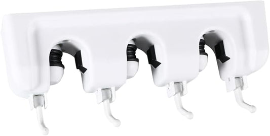 Garneck Mop Broom Holder Wall Mounted Organizer Slots and Retractable Hooks for Easy Storage Garage Kitchen and Garden White