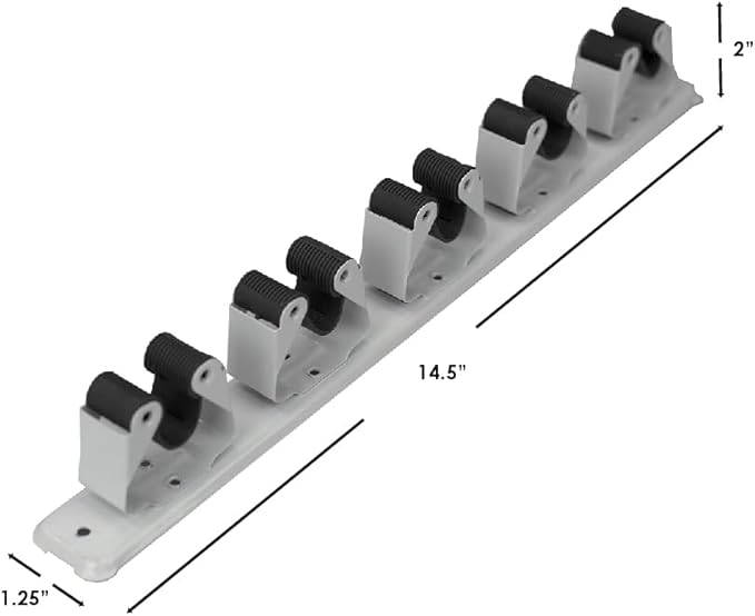 Mop and Broom Holder Wall Mounted Storage Organizer by Home Basics | 5 Slot Storage Rack with Textured Rubber Grippers for Kitchen, Garage, Laundry Room