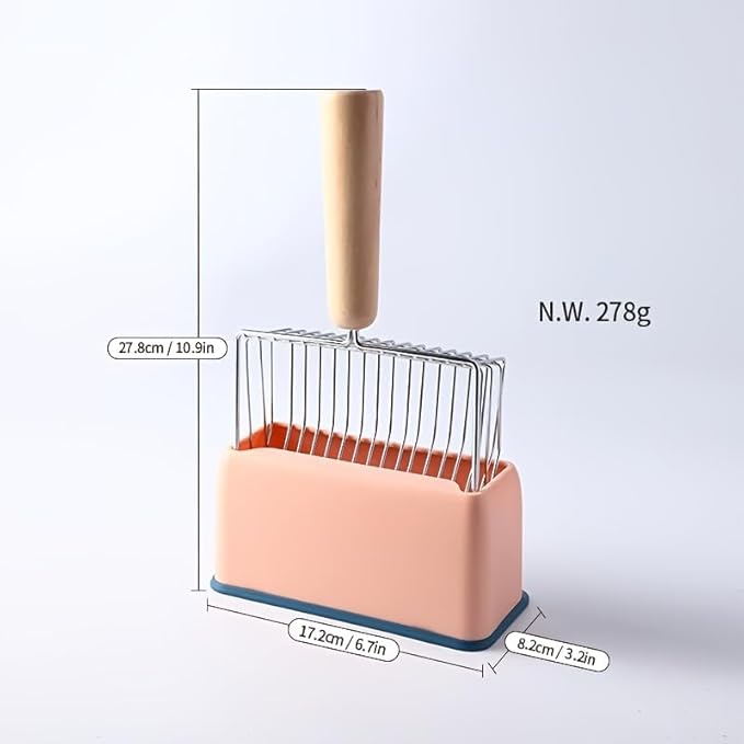 Cat Litter Scoops with Base Bracket, Kitty Scoop, Metal Cat Litter Scoop - Heavy Duty Litter Scooper & Speed Sifter with Comfortable Beech Wood Grip - Heavy Duty and Easy Clean