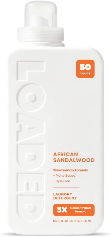 Loaded Laundry Detergent, Luxury Cologne Scented | 50 Loads | Sandalwood & Vanilla | Skin-Friendly & Plant-Based | Made in USA | 32 oz