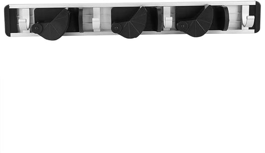 Mop Holder, Mop and Broom Holder, Wall Mounted, Tool Storage, Organizer for Home Use (Three holes and four hangings)
