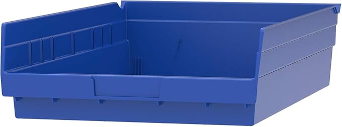 Akro-Mils 30178 Plastic Shelf Bins, Heavy Duty Storage Bins for Garage, Closet, and Drawer Organization, 18-Inch x 11-Inch x 4-Inch, Blue, 12-Pack