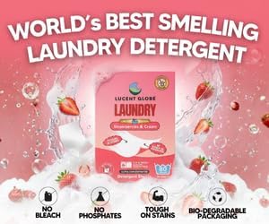 Lucent Globe Laundry Detergent Sheets. Pre-Measured Laundry Sheets. Powerful Stain Removal. Works in All Clothes Washers. (1 Pack - 80 Washes, Strawberries & Cream)