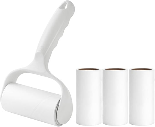 Flat Surface Lint Roller for Pet Hair Extra Sticky Lint Remover for Couch Clothes Furniture Pool Table Felt Lint Roller 1 T Handle with 4 Sticky Rolls (Daisy White)