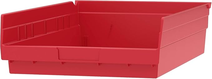 Akro-Mils 30178 Plastic Shelf Bins, Heavy Duty Storage Bins for Garage, Closet, and Drawer Organization, 18-Inch x 11-Inch x 4-Inch, Red, 12-Pack