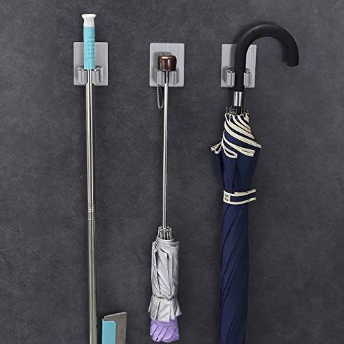 Fairy 2 Pack Stainless Steel Mop Broom Rack, Non-Perforated Self-Adhesive Hook Wall-Mounted Mop Rack, Heavy Duty Waterproof and Non-Slip for Bathroom, Kitchen, Garage