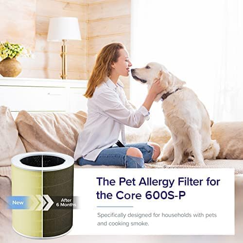 LEVOIT Genuine Core 600S-P Air Purifier Pet Allergy Replacement Filter, Supports HEPA Sleep Mode, High-Efficiency Activated Carbon for Pollen, Allergen, Odor, Core 600S-RF-PA, Yellow, 1 Pack