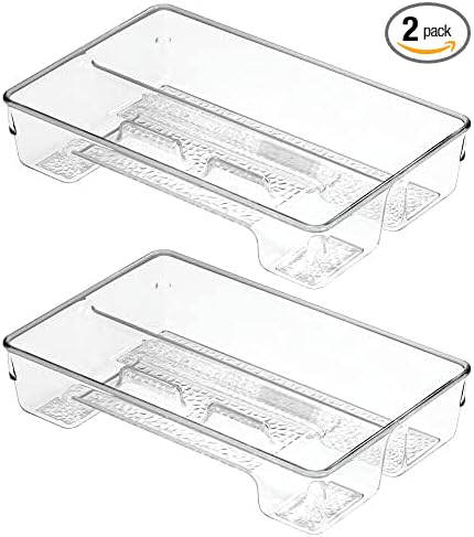mDesign Plastic Toothbrush Holder, Storage Organizer Bin for Bathroom Vanity, Drawer, Cabinet, Closet - Holds Electric Spin Toothbrush, Toothpaste, Dental Floss Picks, Whitening Strips, 2 Pack - Clear