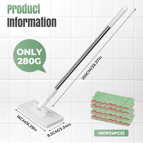 Disposable Dust Mop with Pressure Clamping System, 39 inch Long Handle Wet and Dry Flat Mopping Sweeper Stick with Locking Head & Sweeping Cloths for Multi Surface Floor Cleaning (1 mop+5 Clothes)