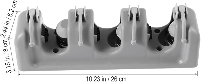 Zerodeko Umbrella Clip Mop Broom Holder Wall Mount Storage Rack 3 Ball Slots 4 Hooks Anti-slip Pad Grey