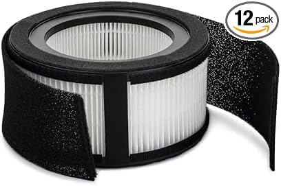 Crane Genuine Air Purifier Replacement Filter For Model EE-5067,HS-1944 HEPA Air Filter Replacement,3-Stage Filtration For Better Indoor-Air Quality,(Pack of 12)