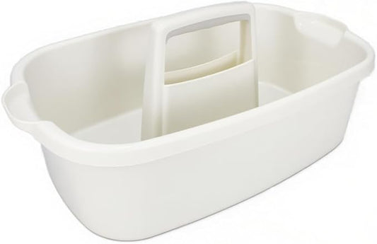 Cleaning Supplies Caddy with Handle, Portable Shower Caddy Organizer Plastic Basket with Handle, Stackable Tool Storage for Bathroom, Garden, Kitchen, Home Organization, White