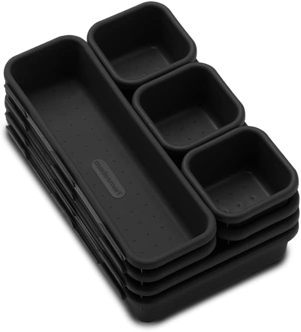 madesmart 8-Piece Interlocking Bin Pack, Customizable Drawer Organizer Set for Office Supplies, Tools, Craft Items, Durable & Easy-Clean Design, Carbon