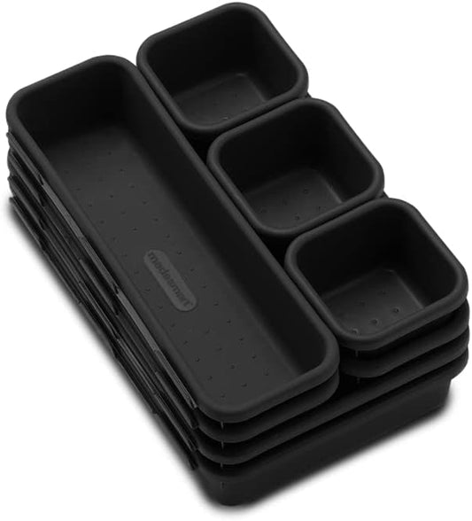 madesmart 8-Piece Interlocking Bin Pack, Customizable Drawer Organizer Set for Office Supplies, Tools, Craft Items, Durable & Easy-Clean Design, Carbon