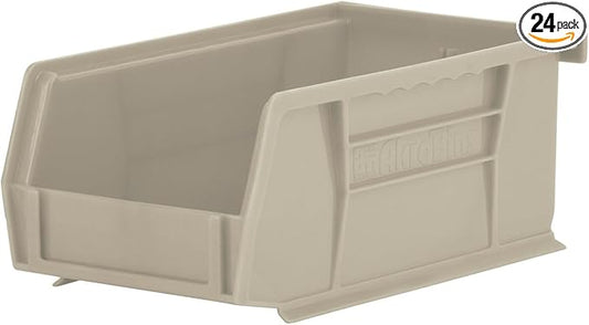 Akro-Mils 30220 AkroBins Plastic Storage Bins, Space-Saving Stackable Bins for Garage, Pantry, Craft Organization, 7" x 4" x 3", Stone, 24-Pack