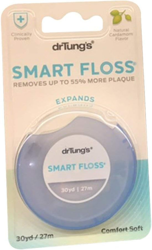 DrTung's Smart Floss - Natural Dental Floss, PTFE & PFAS Free, Gentle on Gums, Expands & Stretches, BPA Free - Cardamom Flavor (Pack of 4)