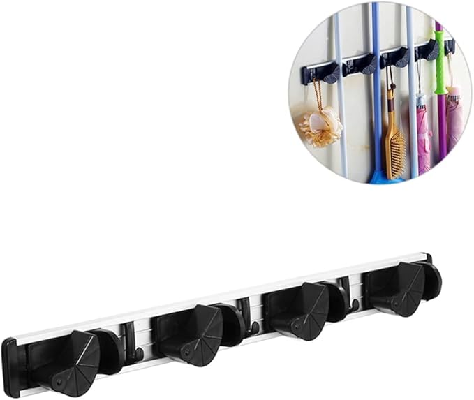 Healifty Mop Broom Holder Wall-Mounted Broom Rack Mop Holder Hook Wall-Mounted Cleaning Storage