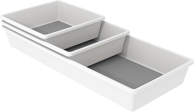 Oggi Set of 3 White Drawer Organizers - (1) 6x6.25, (1) 6.25x9.25, (1) 6.25x15.75 - Ideal for Organizing Kitchen Drawers, Office, Desk, Silverware, Kitchen Utensils, Cosmetics and Bathrooms